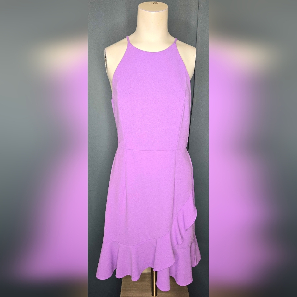 Donna Morgan Lavender Wrap Ruffle Lilac Lavendar Formal Halter Dress Size 10